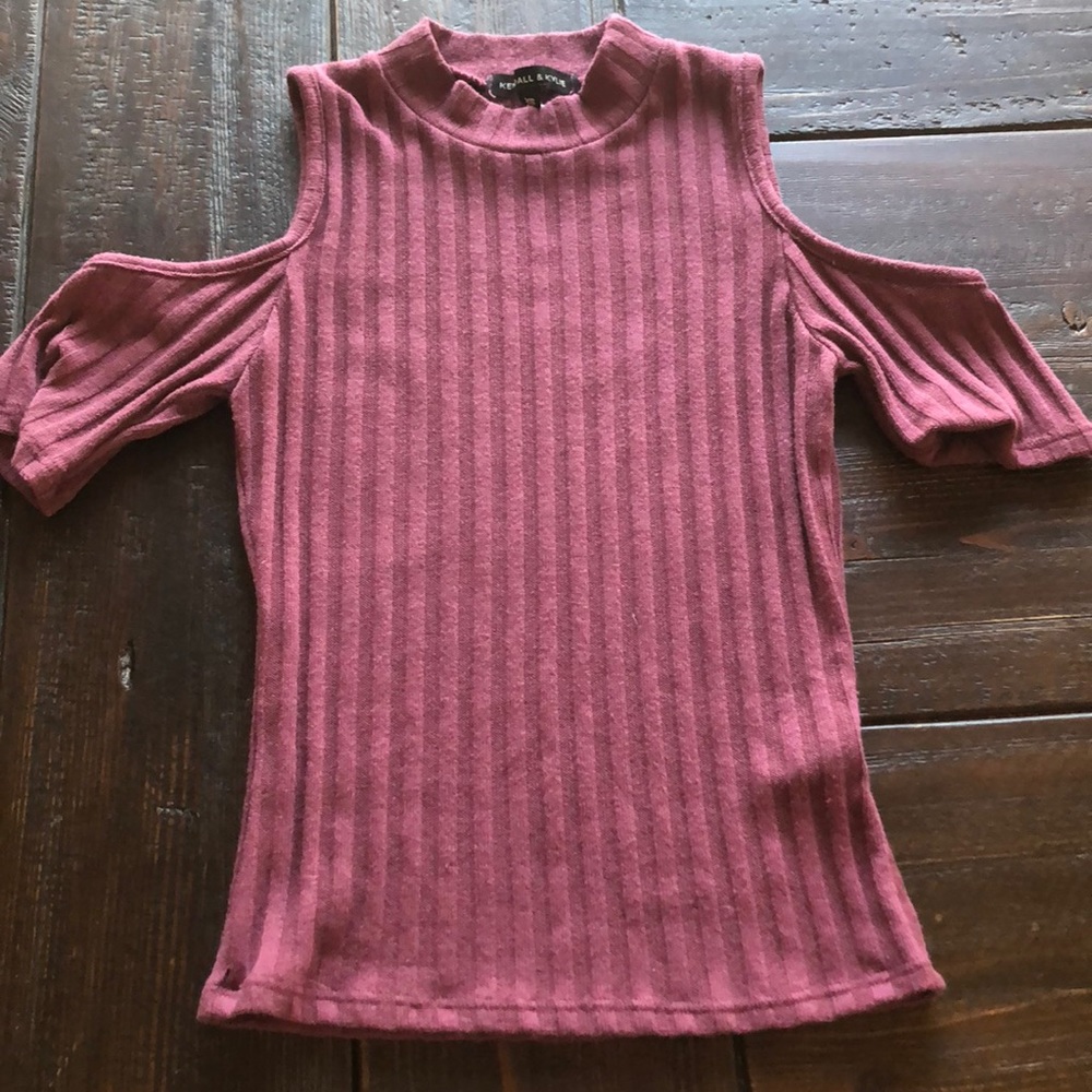 Kendall and Kylie Maroon Open-Shoulder Shirt